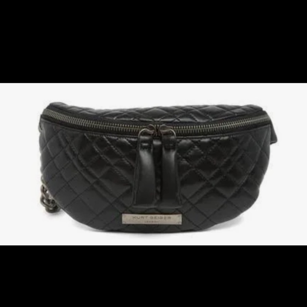 KURT GEIGER QUILTED SOFT LEATHER CHAIN BELT BAG WITH DESIGNER LOGO